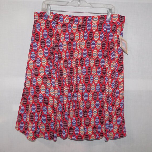 Lularoe Madison Womens 3XL Red Blue Patterned A Line Pleated Skirt w Pockets NEW - Picture 1 of 5
